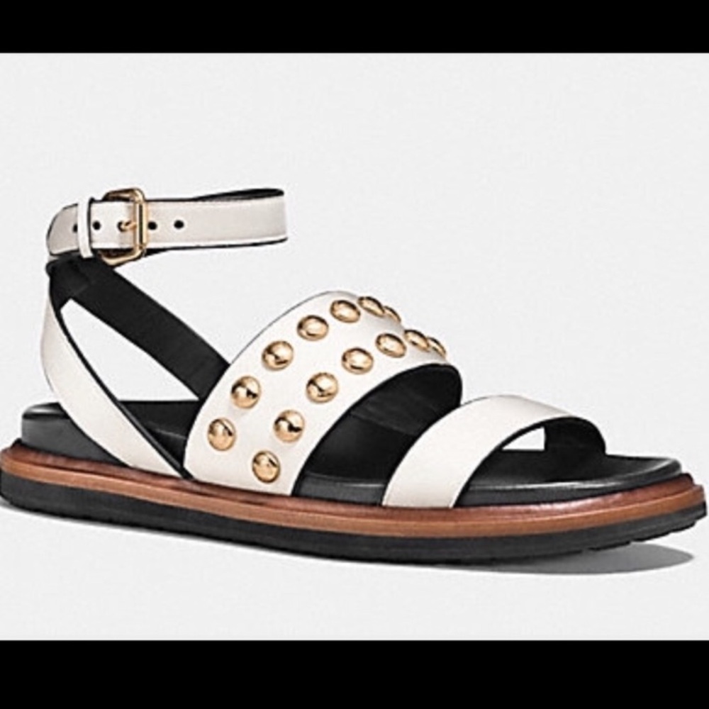 Coach Women's White and Black Sandals with Gold Accents, size 6,5